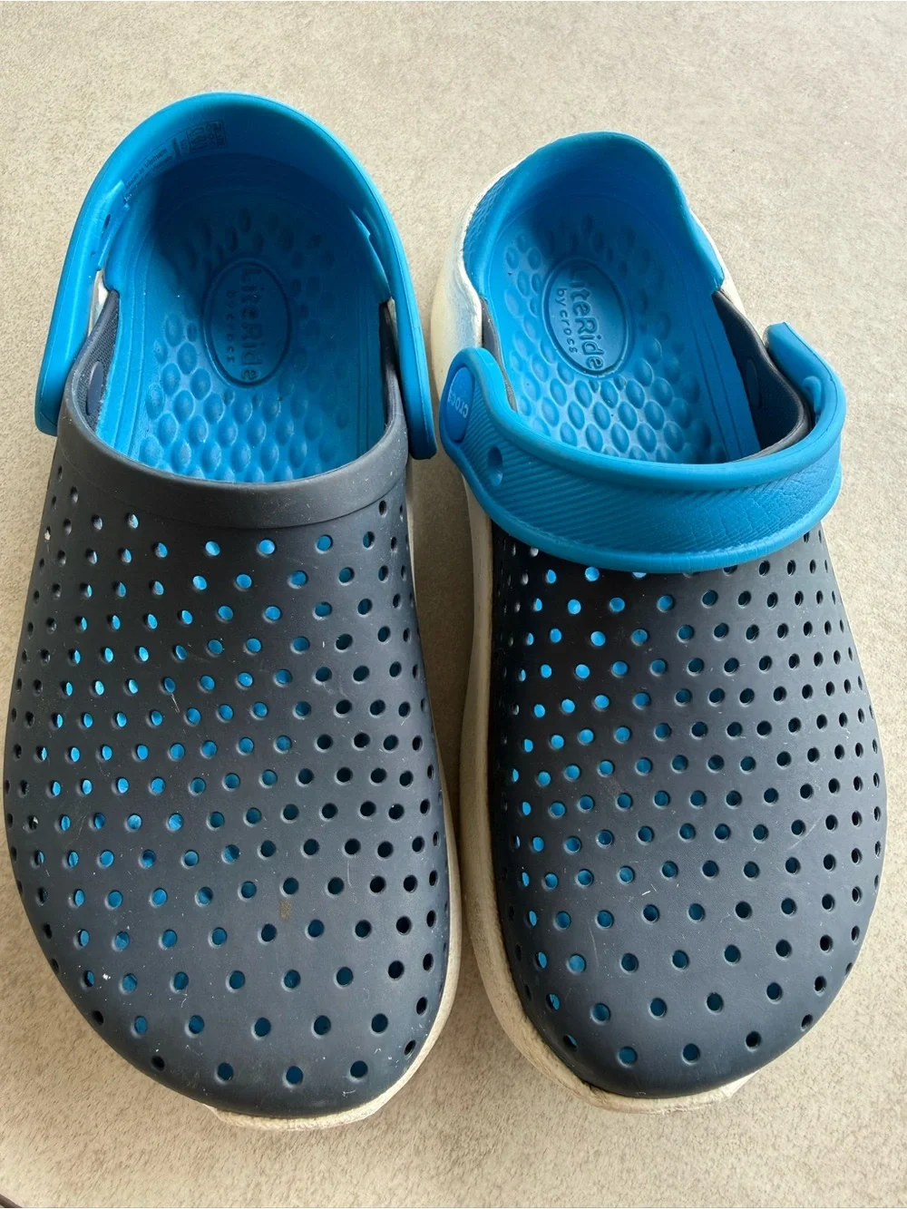 Crocs Lite Ride Sandals size 13 blue logo Rubber